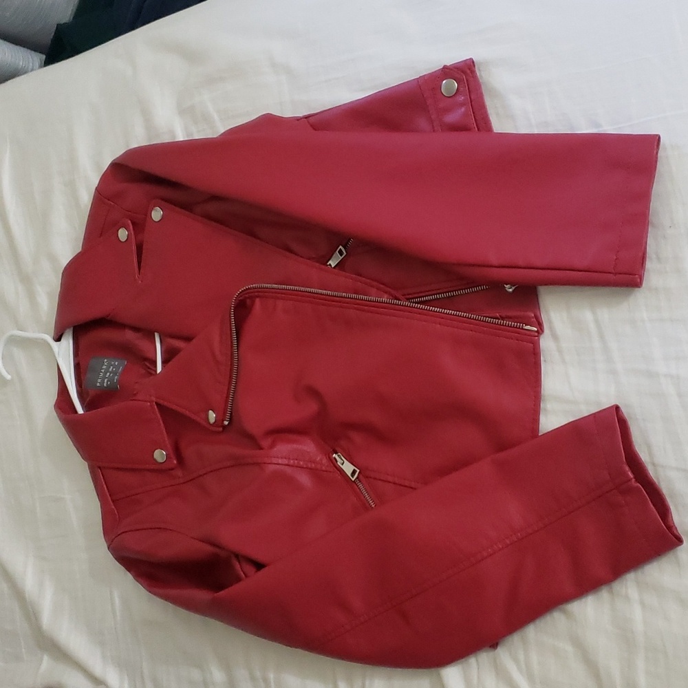 Red faux leather jacket from primark fits like a medium size